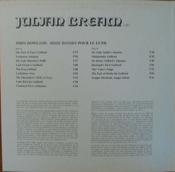 Julian Bream - John Dowland : Seize Danses Pour Le Luth (LP, Album, RE)