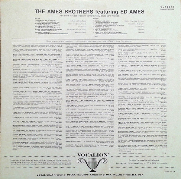 The Ames Brothers Featuring Ed Ames : The Ames Brothers Featuring Ed Ames (LP, Comp)