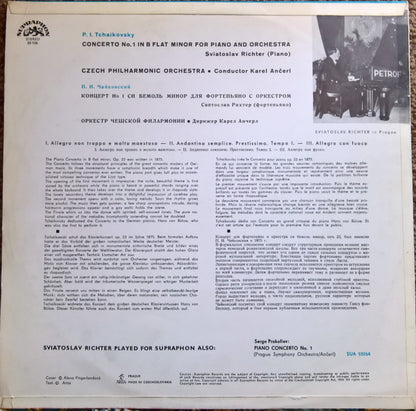 Pyotr Ilyich Tchaikovsky - Pian Sviatoslav Richter, The Czech Philharmonic Orchestra, Karel Ančerl : Concerto In B Flat Minor (LP, RE)