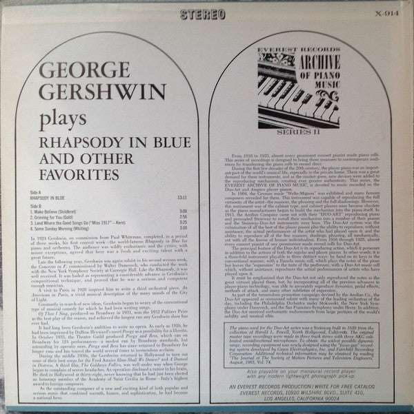 George Gershwin : Plays Rhapsody In Blue And Other Favorites (LP)