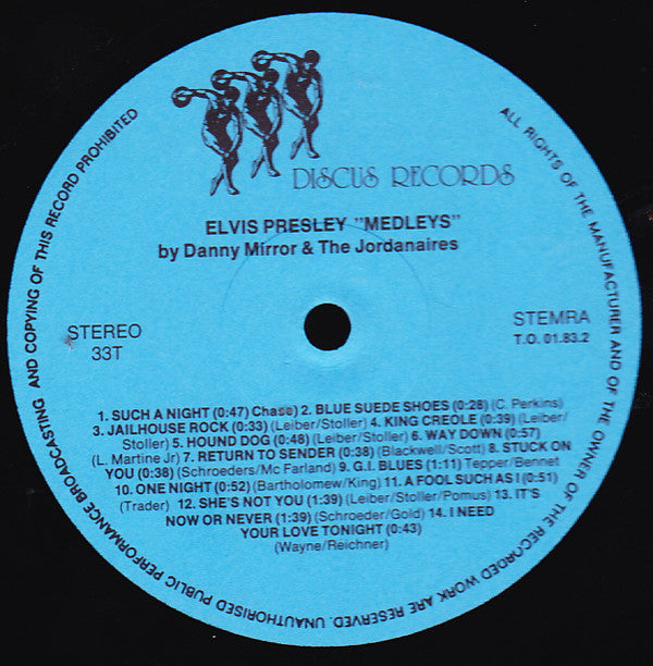 Danny Mirror & The Jordanaires : Elvis Presley "Medleys" (LP, Comp)