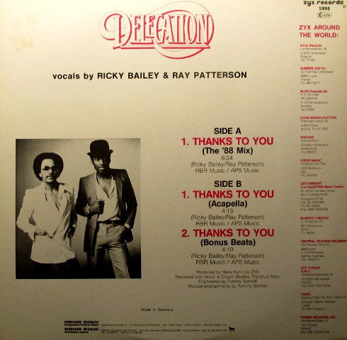 Delegation : Thanks To You (The '88 Mix) (12")