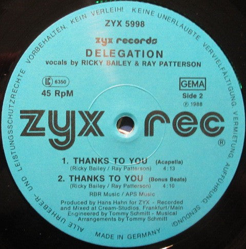 Delegation : Thanks To You (The '88 Mix) (12")