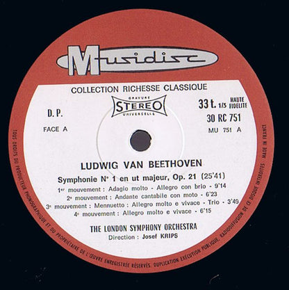 Ludwig Van Beethoven ; The London Symphony Orchestra, Josef Krips : Symphonies N° 1 Et 2 (LP, Comp)