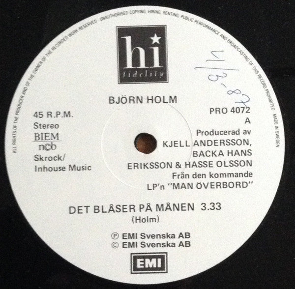 Björn Holm : Det Blåser På Månen / Karlavagnen (12", Single, Promo)