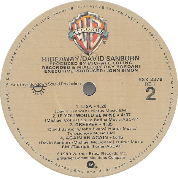 David Sanborn : Hideaway (LP, Album, Jac)