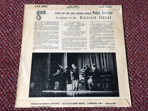 The Teddy Buckner Band : In Concert At The Dixieland Jubilee (LP, Album, Mono)