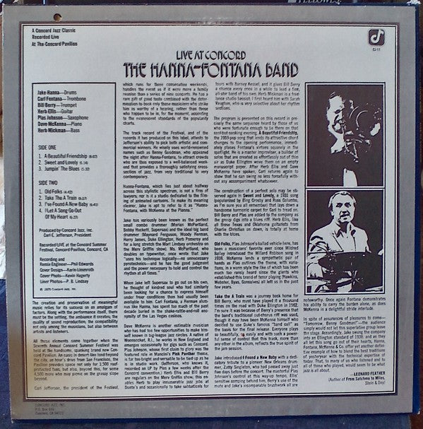 The Hanna-Fontana Band Featuring Jake Hanna And Carl Fontana : Live At Concord (LP, Album)