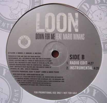 Loon Featuring Mario Winans : Down For Me (12", Promo)