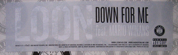 Loon Featuring Mario Winans : Down For Me (12", Promo)