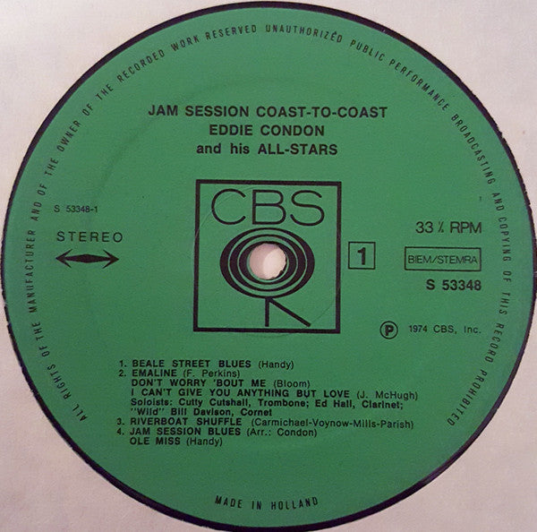 Eddie Condon And His All-Stars / The Rampart Street Paraders : Jam Session Coast-To-Coast (LP, Album)