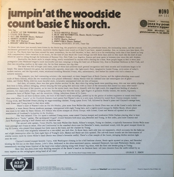 Count Basie Orchestra : Jumpin' At The Woodside (LP, Comp, Mono)