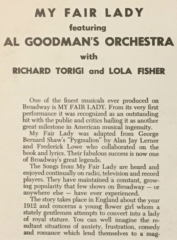 Al Goodman And His Orchestra With Richard Torigi And Lola Fisher : Selections From Lerner And Loewe's My Fair Lady (LP)