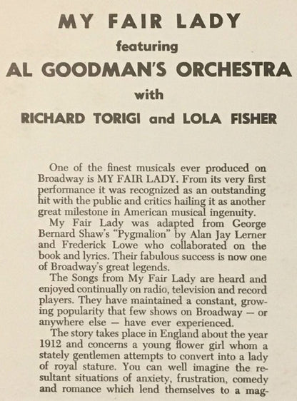 Al Goodman And His Orchestra With Richard Torigi And Lola Fisher : Selections From Lerner And Loewe's My Fair Lady (LP)