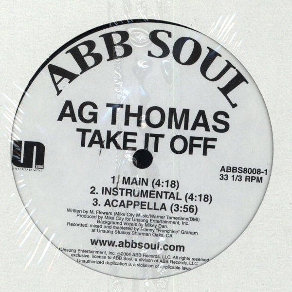 A.G. Thomas : The 1, 2 / Take It Off (12")