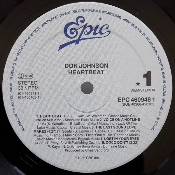 Don Johnson : Heartbeat (LP, Album, RE)