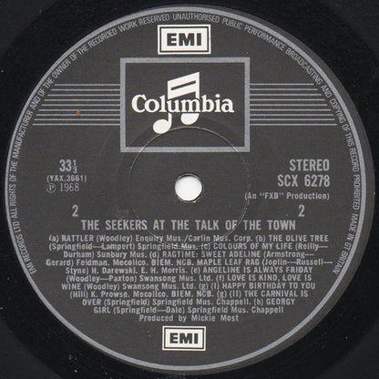 The Seekers : Live At The Talk Of The Town (LP, Album, Lab)