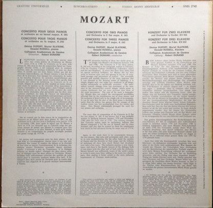 Wolfgang Amadeus Mozart, Denise Duport, Muriel Slatkine, Oswald Russell, Collegium Academicum De Genève, Robert Dunand : Konzert Für Zwei Klaviere In Es-Dur, KV 365, Konzert Für Drei Klaviere In F-Dur, KV 242 (LP, Album)