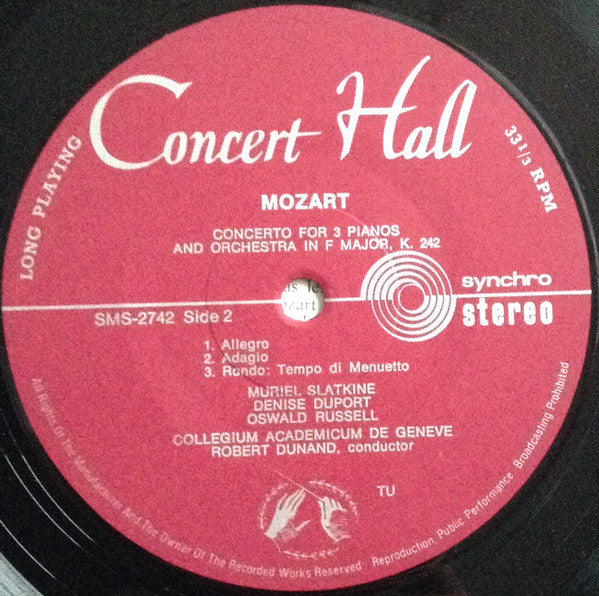 Wolfgang Amadeus Mozart, Denise Duport, Muriel Slatkine, Oswald Russell, Collegium Academicum De Genève, Robert Dunand : Konzert Für Zwei Klaviere In Es-Dur, KV 365, Konzert Für Drei Klaviere In F-Dur, KV 242 (LP, Album)