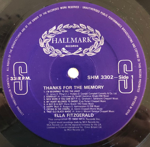 Ella Fitzgerald : Thanks For The Memory (50th Anniversary Collection) (LP, Comp)