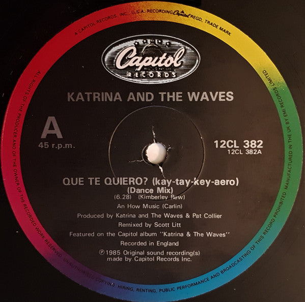 Katrina And The Waves : Que Te Quiero (Dance Mix) / Red Wine And Whiskey (12", Single)