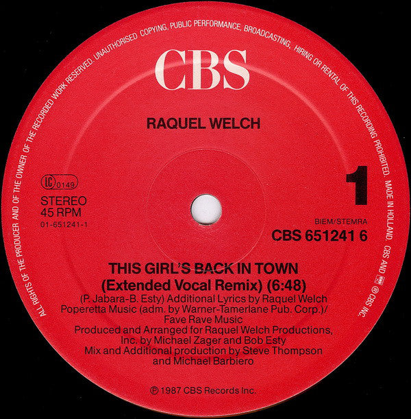 Raquel Welch : This Girl's Back In Town (12", Maxi)