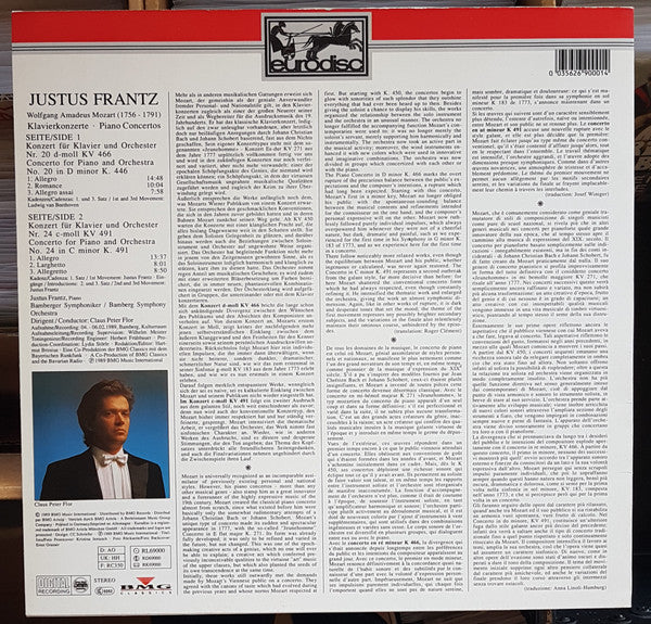 Justus Frantz, Wolfgang Amadeus Mozart, Bamberger Symphoniker, Claus Peter Flor : Klavierkonzerte No. 20 & 24 (LP, Album)