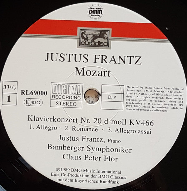 Justus Frantz, Wolfgang Amadeus Mozart, Bamberger Symphoniker, Claus Peter Flor : Klavierkonzerte No. 20 & 24 (LP, Album)