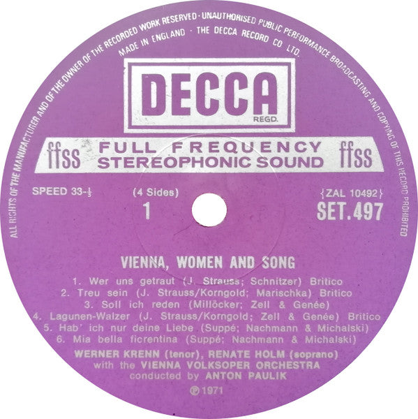 Renate Holm, Werner Krenn, Wiener Volksopernorchester • Anton Paulik : Vienna, Women And Song (2xLP + Box)