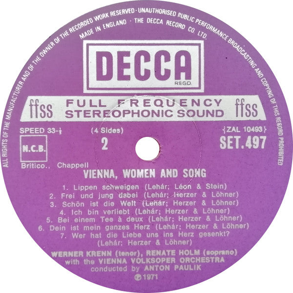 Renate Holm, Werner Krenn, Wiener Volksopernorchester • Anton Paulik : Vienna, Women And Song (2xLP + Box)