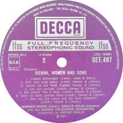 Renate Holm, Werner Krenn, Wiener Volksopernorchester • Anton Paulik : Vienna, Women And Song (2xLP + Box)