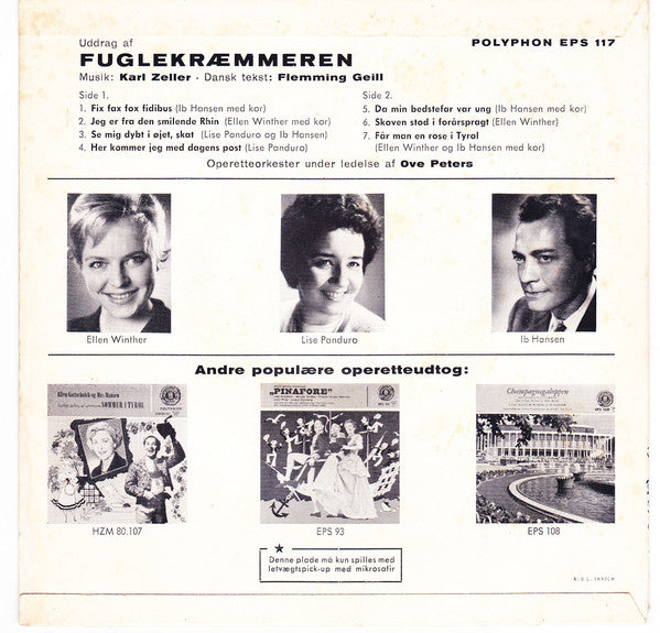 Ellen Winther, Lise Panduro, Ib Hansen Operetteorkester Under Ledelse Af Ove Peters : Fuglekræmmeren (7", EP)