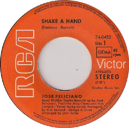 José Feliciano : Shake A Hand (7", Single)