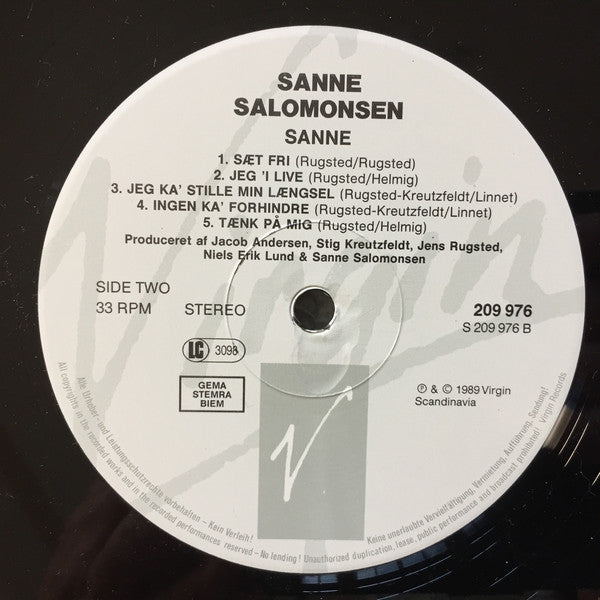 Sanne Salomonsen : Sanne (LP, Album, Wit)