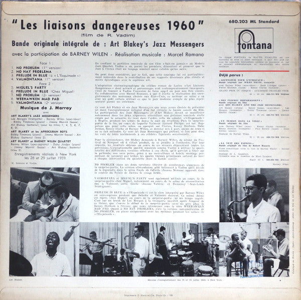 Art Blakey & The Jazz Messengers Avec Barney Wilen : Les Liaisons Dangereuses 1960 (LP, Album)