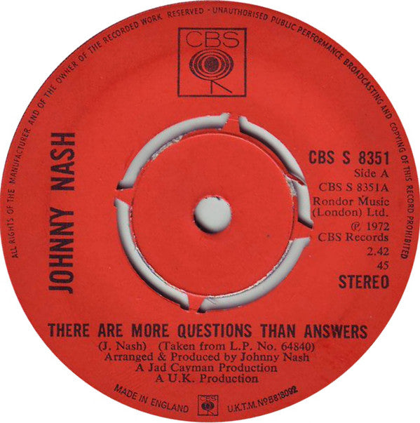 Johnny Nash : There Are More Questions Than Answers (7", Single)