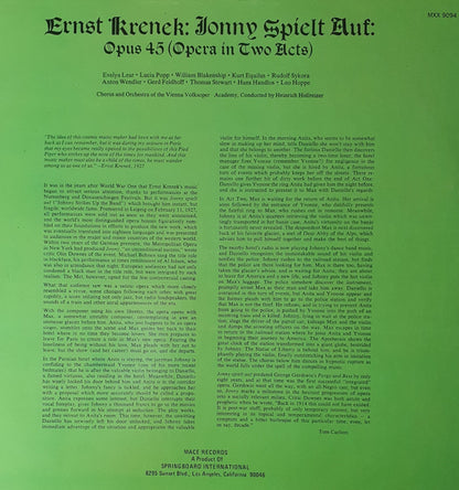 Ernst Krenek, Chor Der Wiener Volksoper And Wiener Volksopernorchester : Jonny Spielt Auf - Opus 45 (Opera In Two Acts) (LP, Ste)