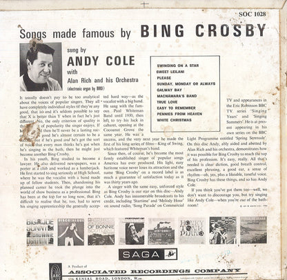 Andy Cole (2) With Alan Rich And His Orchestra : Songs Made Famous By Bing Crosby (LP)