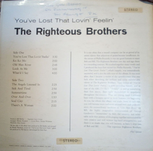 The Righteous Brothers : You've Lost That Lovin' Feelin' (LP, Album)