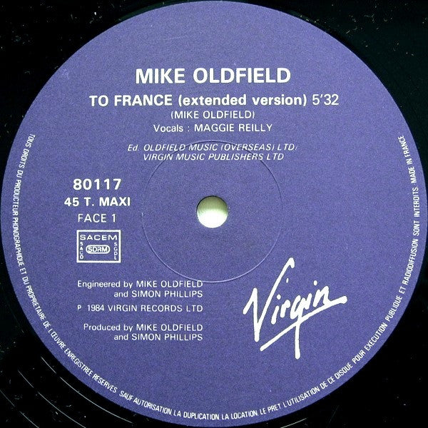 Mike Oldfield Vocals: Maggie Reilly : To France (12", Maxi)