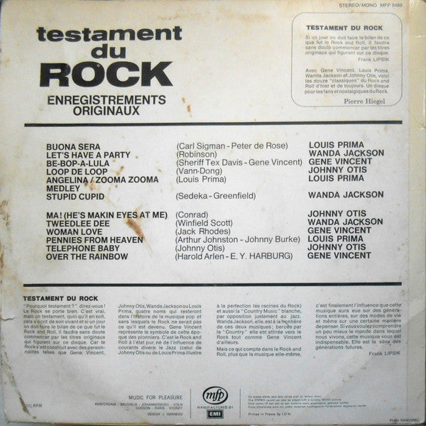 Various : Testament Du Rock (LP, Comp)