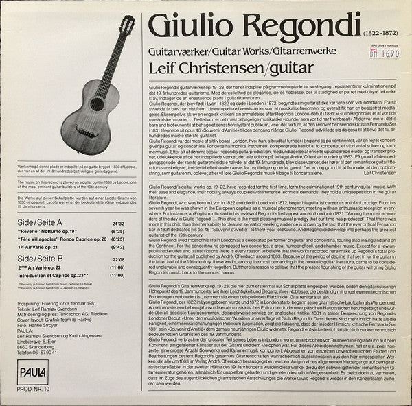 Leif Christensen (2), Giulio Regondi : Guitarværker Guitar Works Gitarrenwerke  (LP, Album)