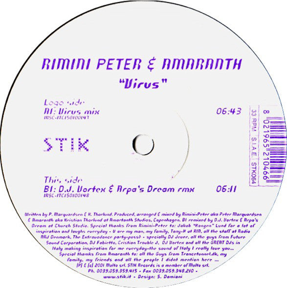 Rimini Peter & Amaranth : Virus (12")