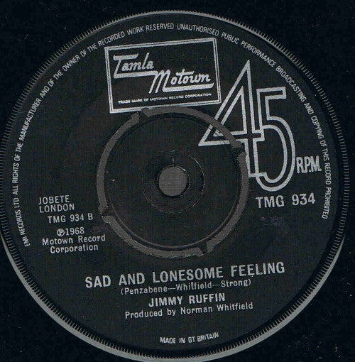 Jimmy Ruffin : I've Passed This Way Before / Sad And Lonesome Feeling (7", Single)