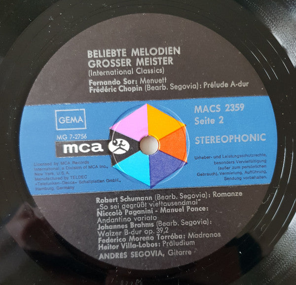 Andrés Segovia : Beliebte Melodien Grosser Meister (International Classics) (LP, RP)