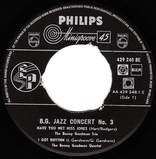 Benny Goodman : B.G. Jazz Concert No.3 (7", EP)