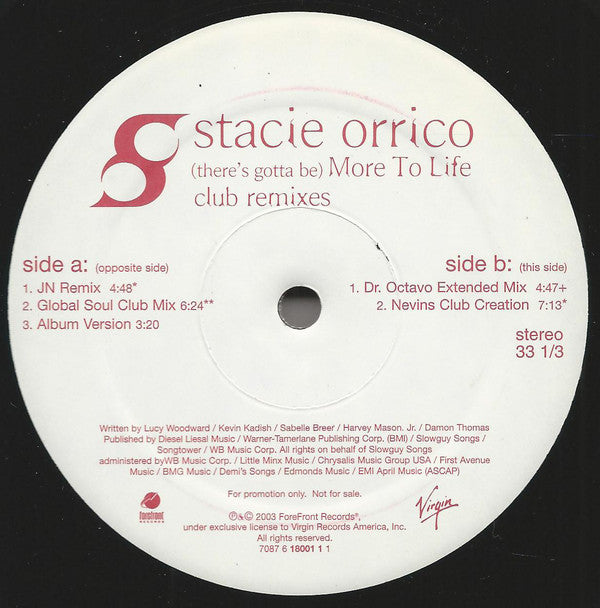 Stacie Orrico : (There's Gotta Be) More To Life (Club Remixes) (12", Promo)