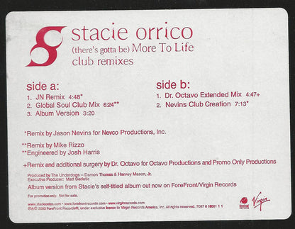 Stacie Orrico : (There's Gotta Be) More To Life (Club Remixes) (12", Promo)