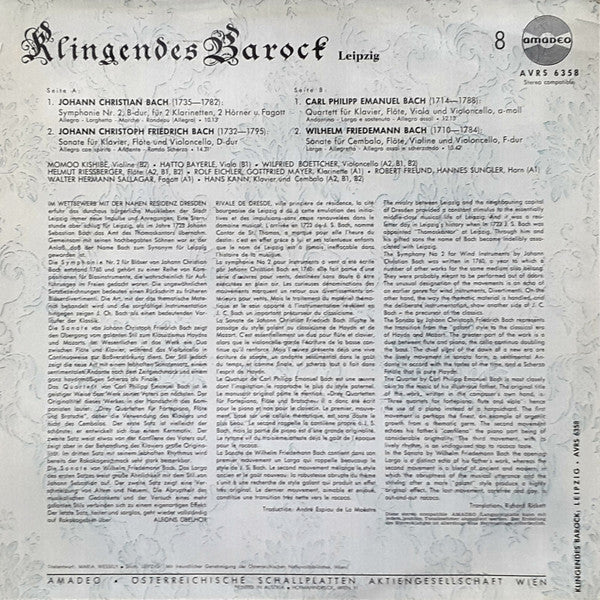 Johann Christian Bach, Johann Christoph Bach, Carl Philipp Emanuel Bach, Wilhelm Friedemann Bach : Klingendes Barock 8 - Leipzig (LP, Mono)