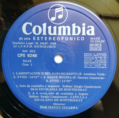 Escolanía De Montserrat : Lamentation II Del Sabado Santo, Salve Regina, Sabat Mater (LP, Album)